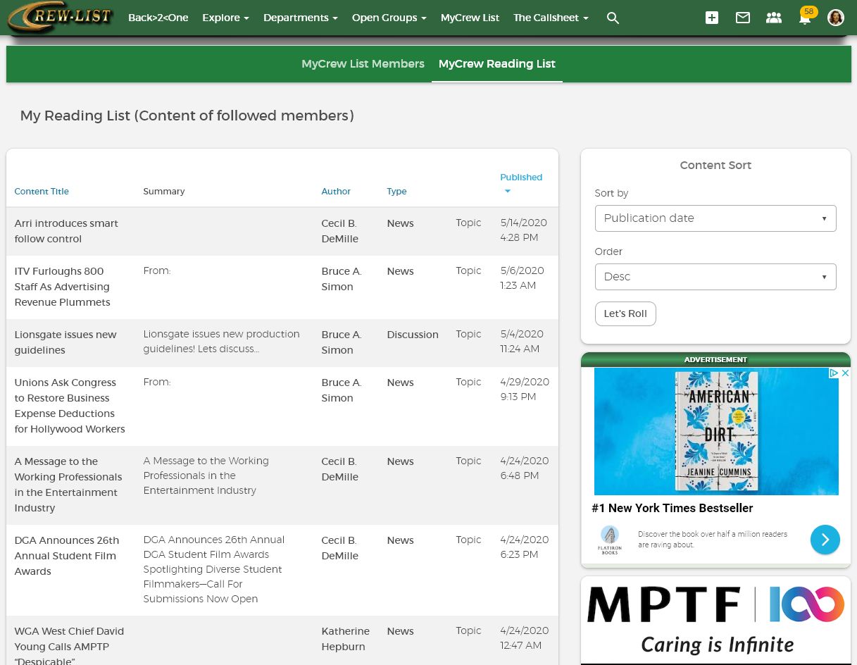 MyCrew List Content Reading List